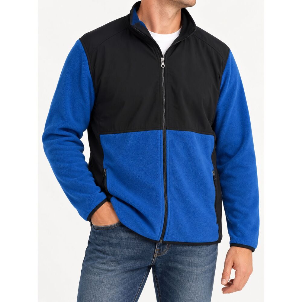 Old Navy Men's XL Blue Black Colorblock Fleece Full Zip Jacket Gorpcore Y2K